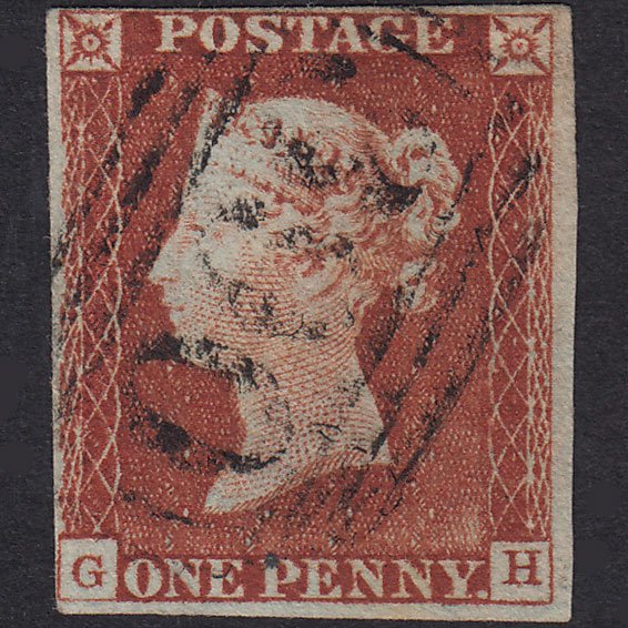 GB QV 1841 1d Red-Brown Plate 39 SG8-B1(1) GH GU 4 Margins Hungerford 390