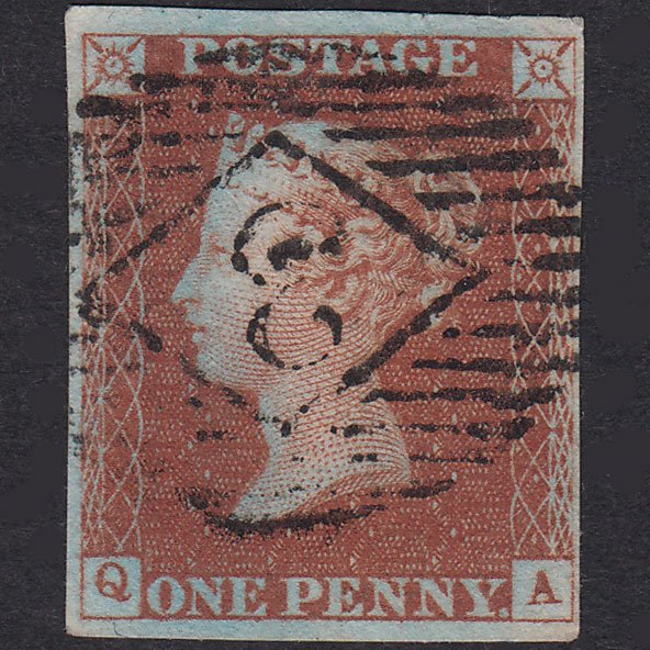 GB QV 1841 1d Red-Brown Plate 44 SG8-B1(1) QA FU 4 Margins London IS 3