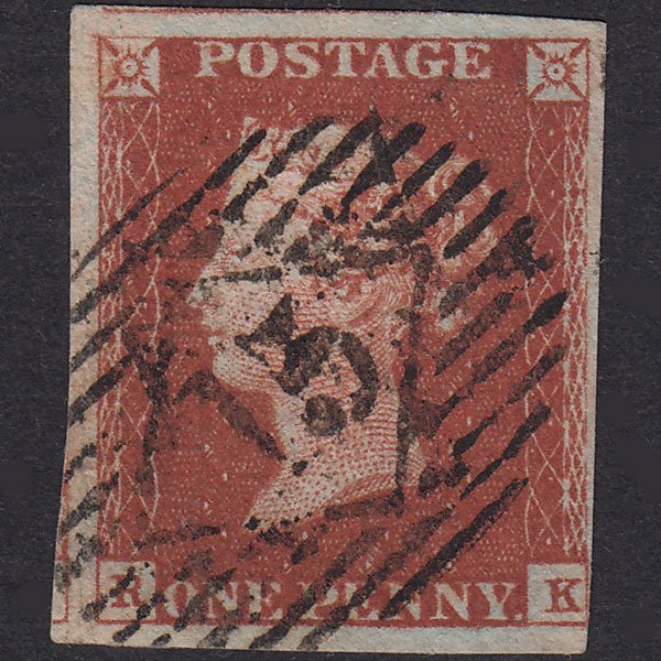 GB QV 1841 1d Red-Brown Plate 56 SG8-B1(1) RK FU Nr 4 Margins London IS 15