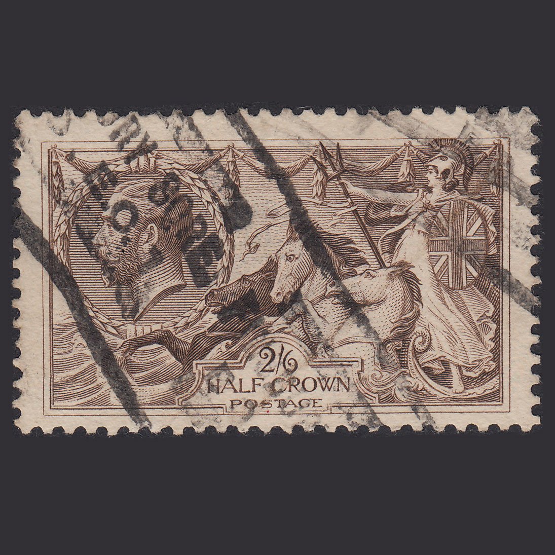 GB KG5 1918 2/6 Chocolate-Brown Seahorses SG414-N65(2) GU Parcel Cancel