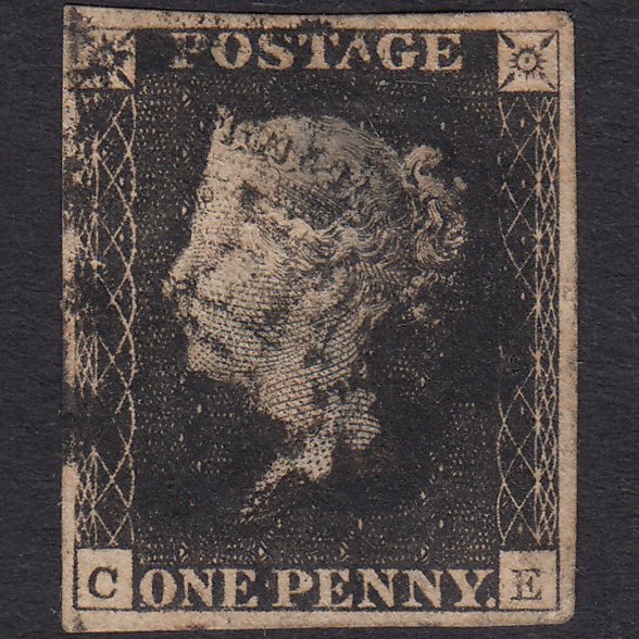 GB QV 1840 1d Black Plate 10 SG2-A1(2) CE GU 4 Margins Black MX State 2