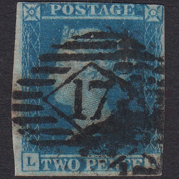 GB QV 1841 2d Blue Plate 3 SG14-E1(2) LA GU