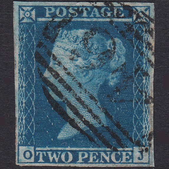 GB QV 1841 2d Dp Full Blue Pl 4 SG15-E1(3) OJ FU 4M Banbury 46 Thin Paper