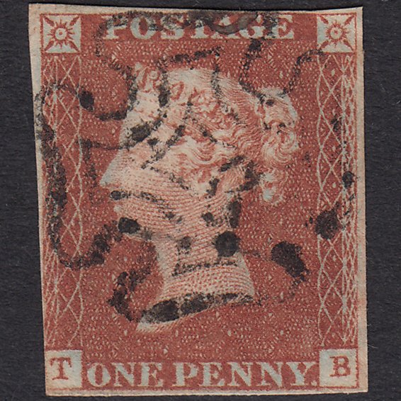 GB QV 1841 1d Red-Brown Plate 36 SG8-B1(1) TB GU Nr 4 Margins