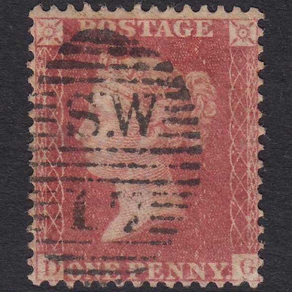 GB QV 1857 1d Rose-Red Plate 34 SG40-C10(1) DG GU London D&S Sw17