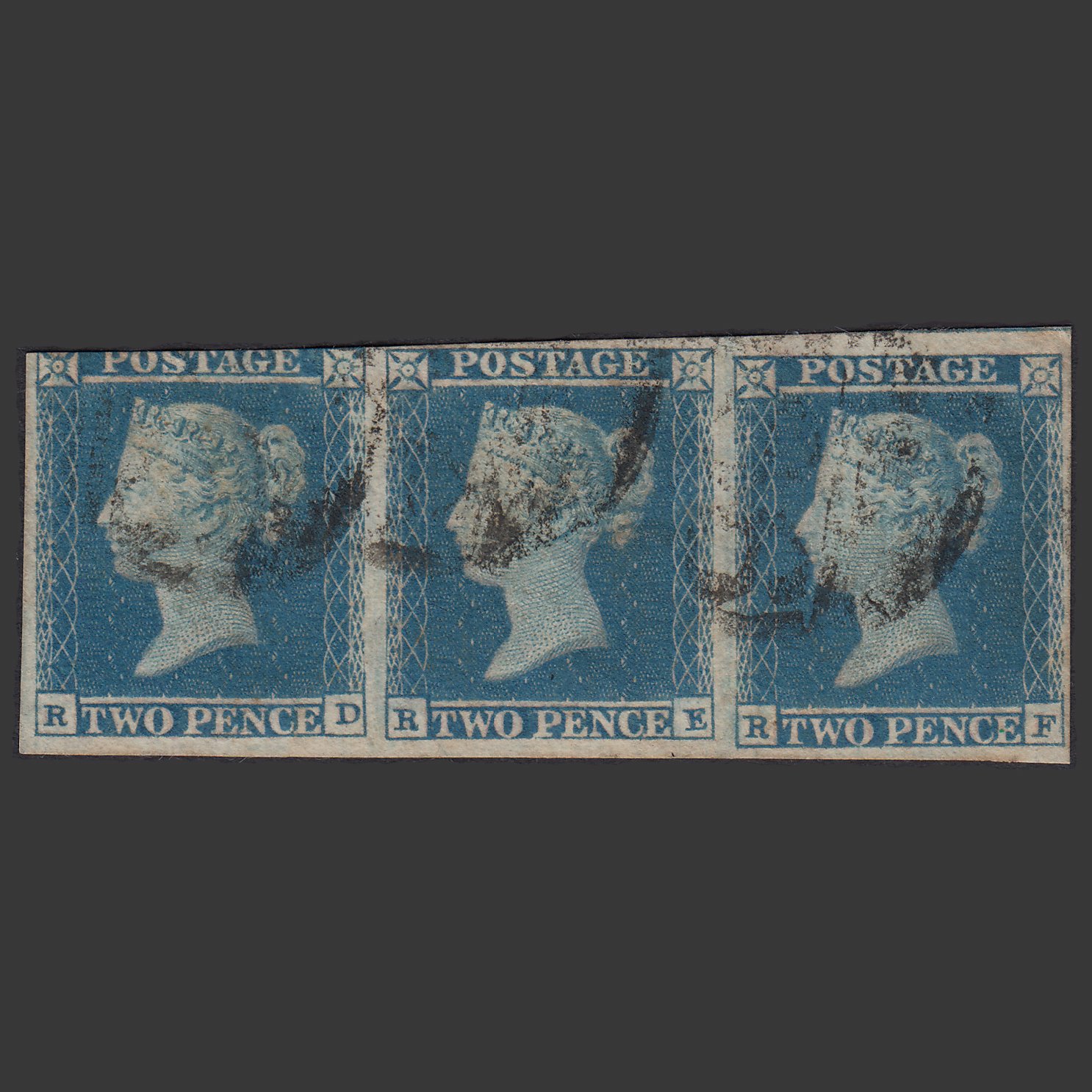 GB QV 1840 2d Violet-Blue Plate 4 SGES17 RD-RE-RF GU Strip Of 3 Nr 4M