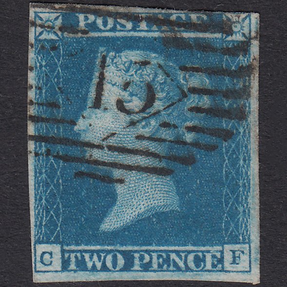 GB QV 1841 2d Blue Plate 3 SG14-E1(2) CF FU Nr 4 Margins London IS 15