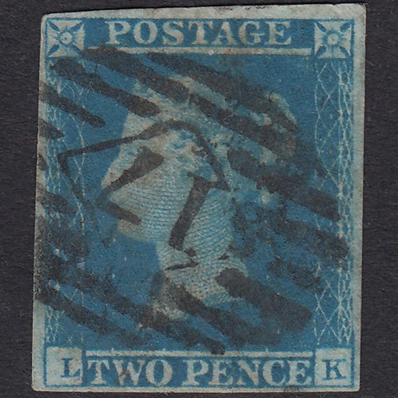GB QV 1841 2d Blue Plate 4 SG14-E1(2) LK GU 4 Margins London IS 17