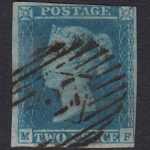 GB QV 1841 2d Blue Plate 4 SG14-E1(2) MF GU 3 Margins London IS 27