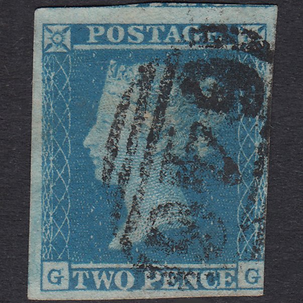 GB QV 1841 2d Pale Blue Plate 4 SG13-E1(1) GG FU 3 Margins Ripon 646
