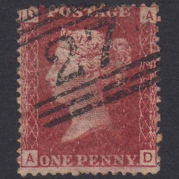 GB QV 1864 1d Lake-Red Plate 204 SG44-G1(2) AD GU Ayr 27