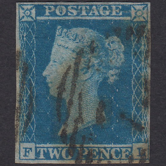 GB QV 1841 2d Pale Blue Plate 4 SG13-E1(1) FL GU 4M London D&S Cancel