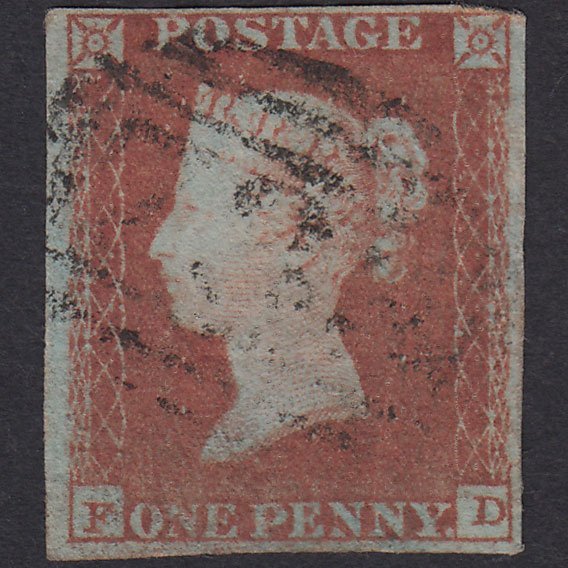 GB QV 1841 1d Red-Brown Plate 93 SG8-B1(1) FD GU Nr 4 Margins