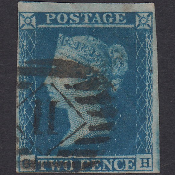 GB QV 1841 2d Blue Plate 4 SG14-E1(2) GH GU 4 Margins London IS 11