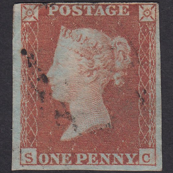 GB QV 1841 1d Red-Brown Plate 97 SG8-B1(1) SC GU 4 Margins Light Cancel