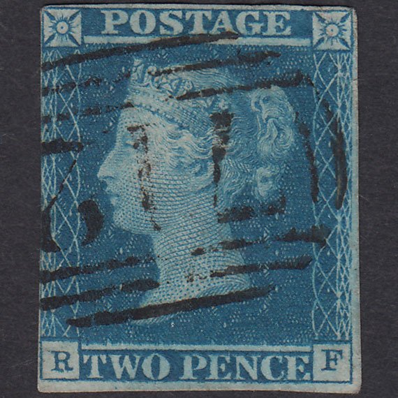GB QV 1841 2d Blue Plate 3 SG14-E1(2) RF FU Nr 4 Margins Sidmouth 712