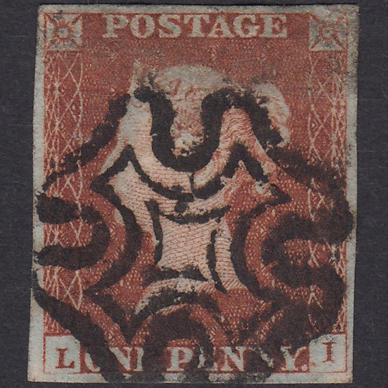 GB QV 1841 1d Red-Brown Plate 26 SG8-B1(1) LI GU 4 Margins Maltese Cross