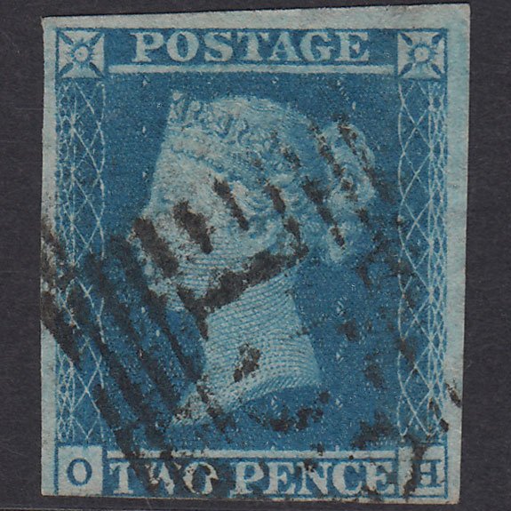 GB QV 1841 2d Blue Plate 4 SG14-E1(2) OH GU 3 Margins Glasgow 159