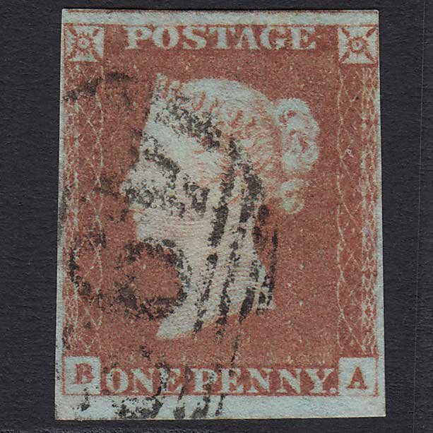GB QV 1841 1d Red-brown (Plate 74) (SG8) 'BA' FU Manchester (498) 4 Margins