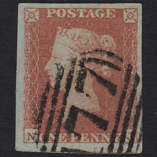 GB QV 1841 1d Red-brown SG8-B1(1) NJ GU Cheltenham 177 4 Margins