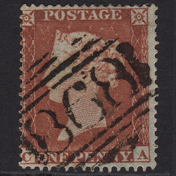 GB QV 1854 1d Red-brown (Plate 173) SG17-C1(1) CA FU West Bromich 868