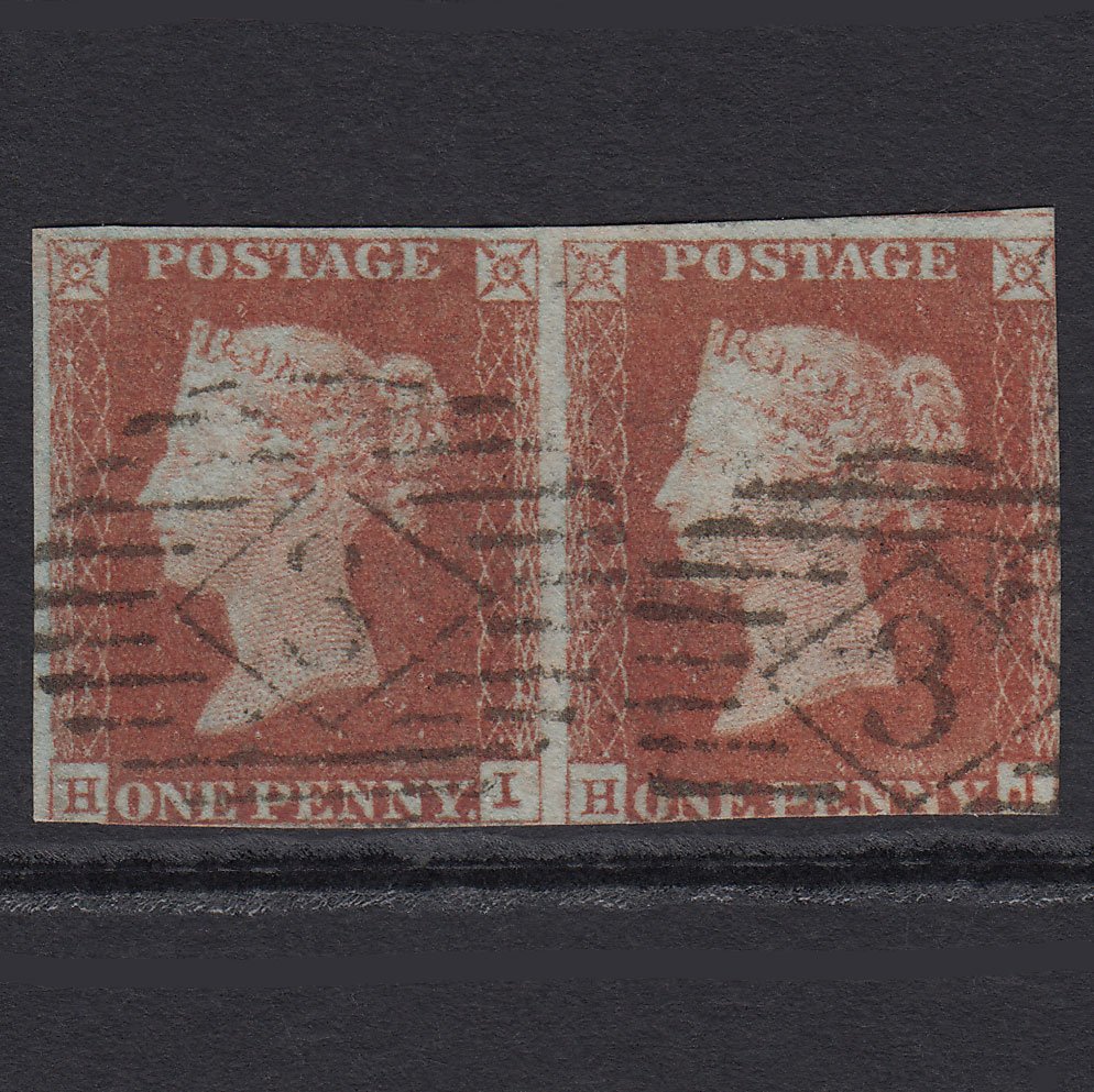 GB QV 1841 1d Red-brown (Plate 69) SG8-B1(1) HI-HJ GU Pair Light Cancel IS 3