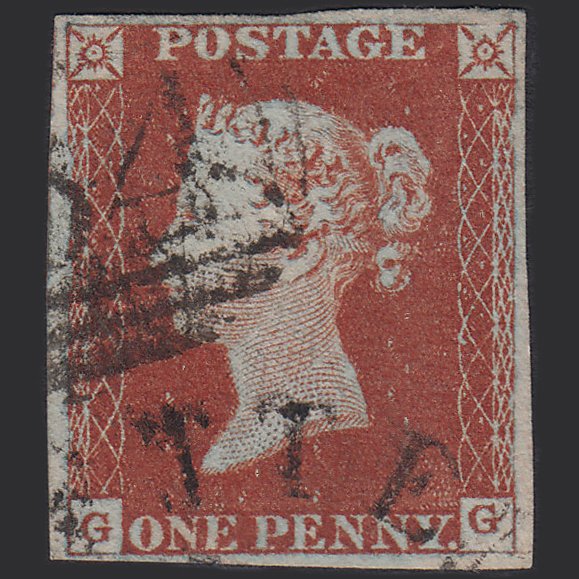 GB QV 1841 1d Red-brown (Plate 48) SG8-B1(1) GG FU 4 Margins Town Cancel
