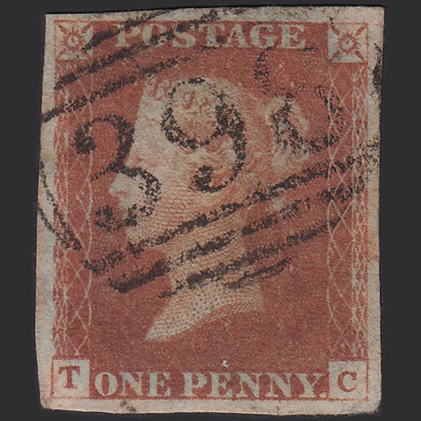 GB QV 1841 1d Red-brown (Plate 73) SG8-B1(1) TC GU 4 Margins Hythe 398