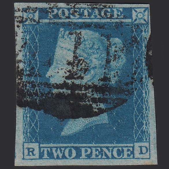 GB QV 1841 2d Blue (Plate 4) SG14-E1(2) RD FU 4 Margins Kendal 411