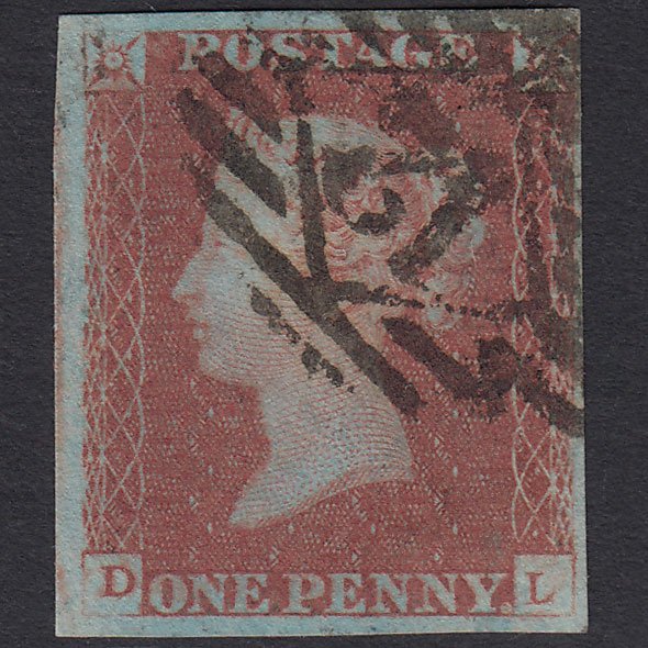 GB QV 1841 1d Very Blued (Plate 85) SG8a-B1(2) DL FU 4 Margins London IS 12