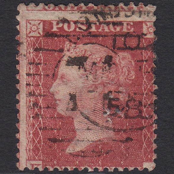GB QV 1857 1d Rose-red SG40-C10(1) K? GU London D&S Cancel Large Misperf