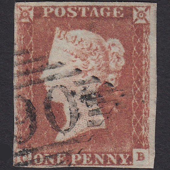 GB QV 1841 1d Red-brown (Plate 66) SG8-B1(1) CB FU 4 Margins Ireland