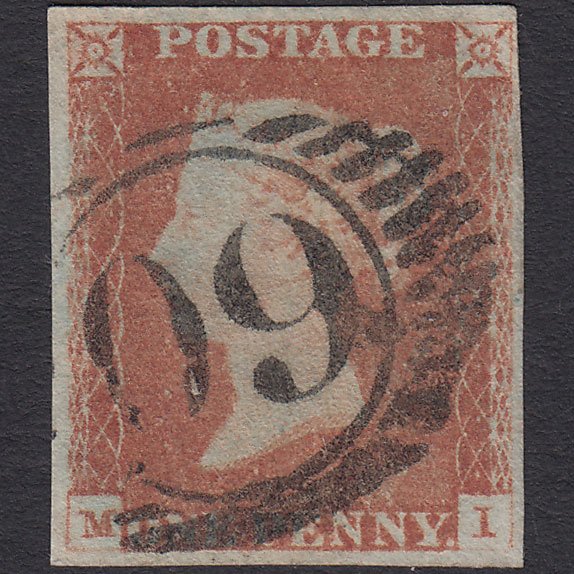 GB QV 1841 1d Red-brown (Plate 73) SG8-B1(1) MI FU 4 Margins London D&S 60