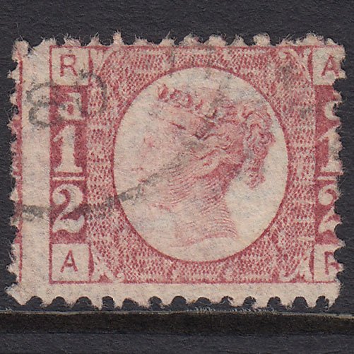 GB QV 1870 1/2d Rose (Plate 13) SG49-G4 AR GU CDS Cancel Large Misperf Tear