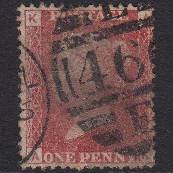 GB QV 1864 1d Lake-red (Plate 187) SG44-G1(2) AK GU Liverpool 466 E