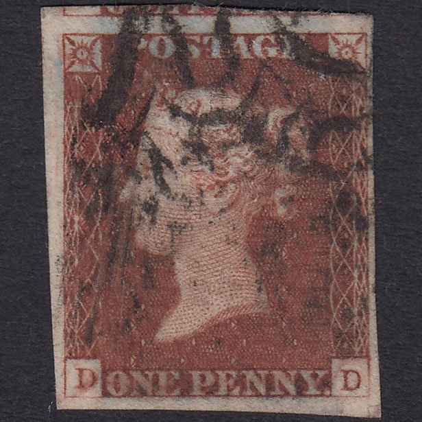 GB QV 1841 1d Deep Red-brown (Plate 21) SG10-B1(4) DD FU 4 Margins MX