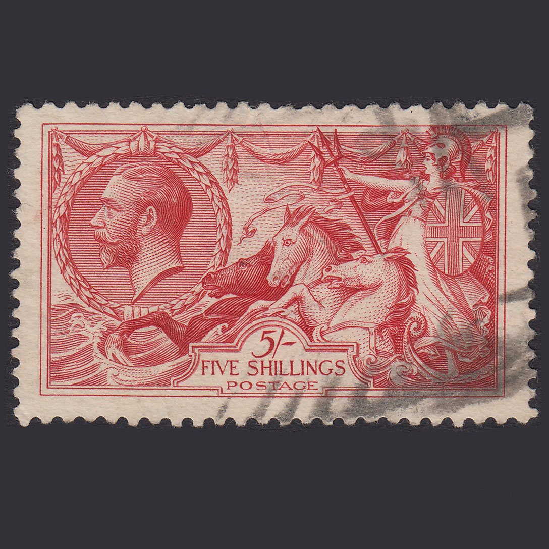 GB KG5 1918 5/- Rose-Red Seahorses SG416-N68(2) FU Light Cancel