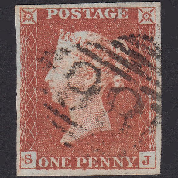 GB QV 1841 1d Red-Brown Plate 60 SG8-B1(1) SJ FU 4 Margins Dublin 186
