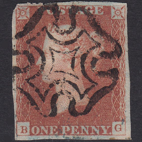 GB QV 1841 1d Red-Brown Plate 21 SG8-B1(1) BG GU Nr 4 Margins MX