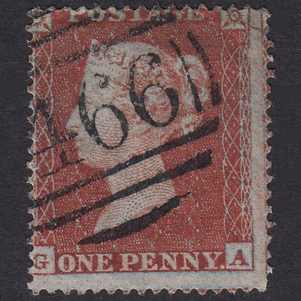 GB QV 1854 1d Red-Brown Plate 195 SG17-C1(1) GA GU Liverpool 466 Spoon