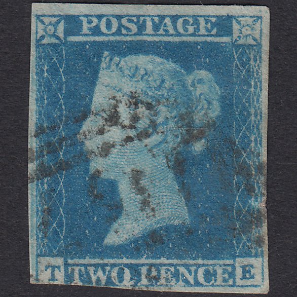 GB QV 1841 2d Pale Blue Plate 4 SG13-E1(1) TE PU 3 Margins Tear