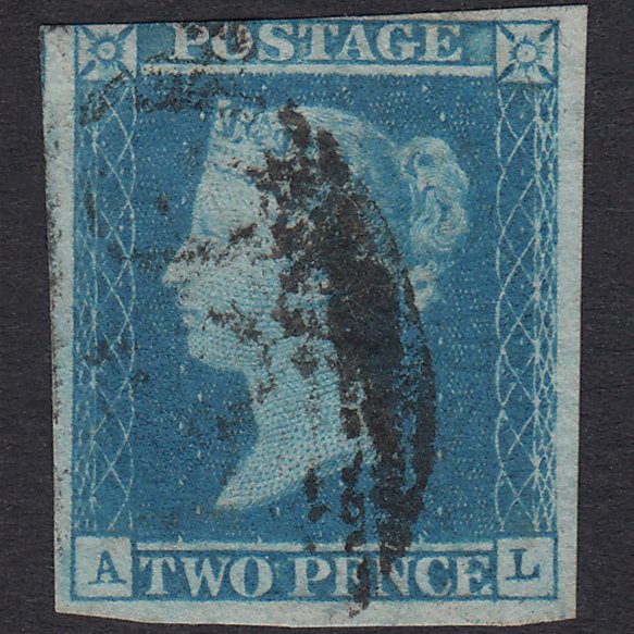 GB QV 1841 2d Blue Plate 3 SG14-E1(2) AL GU 3 Margins