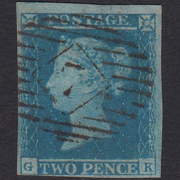 GB QV 1841 2d Pale Blue Plate 4 SG13-E1(1) GK FU Nr 4 Margins London IS 7