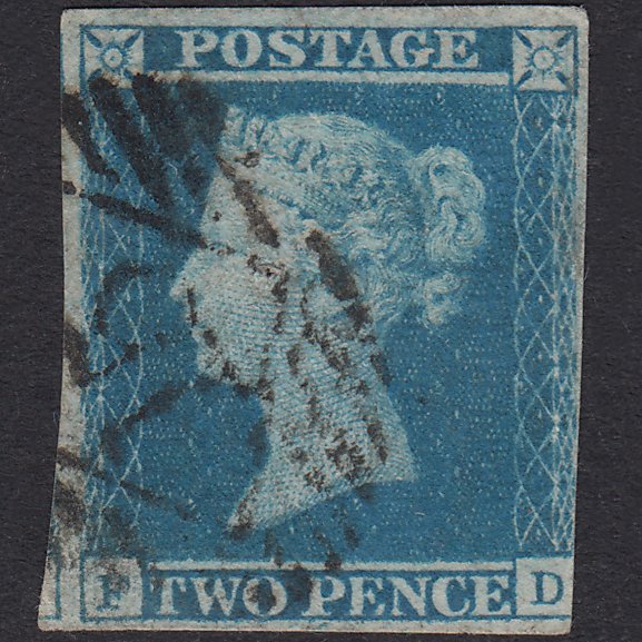 GB QV 1841 2d Blue Plate 3 SG14-E1(2) FD PU 3M London IS 15 Pinhole