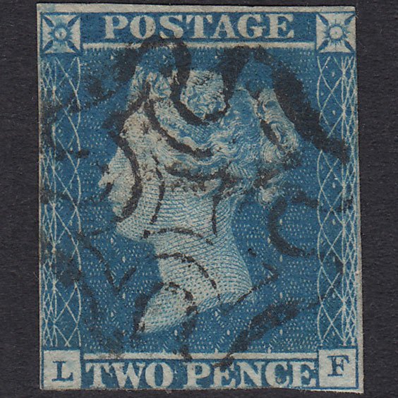 GB QV 1841 2d Blue Plate 3 SG14-E1(2) LF FU 3 Margins Maltese Cross