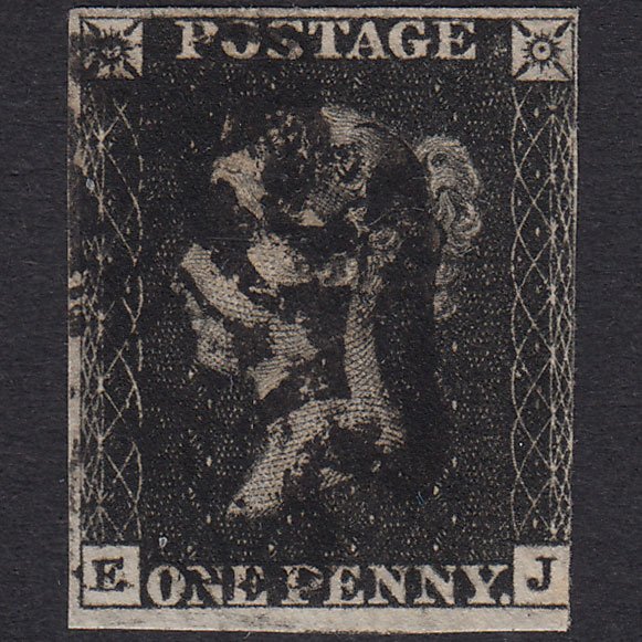 GB QV 1840 1d Black Plate 5 SG2-A1(2)ui EJ FU 3 Margins Plymouth MX