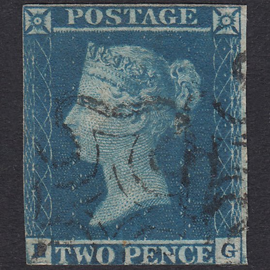 GB QV 1841 2d Blue Plate 3 SG14-E1(2) Ivory Head LG GU Maltese Cross