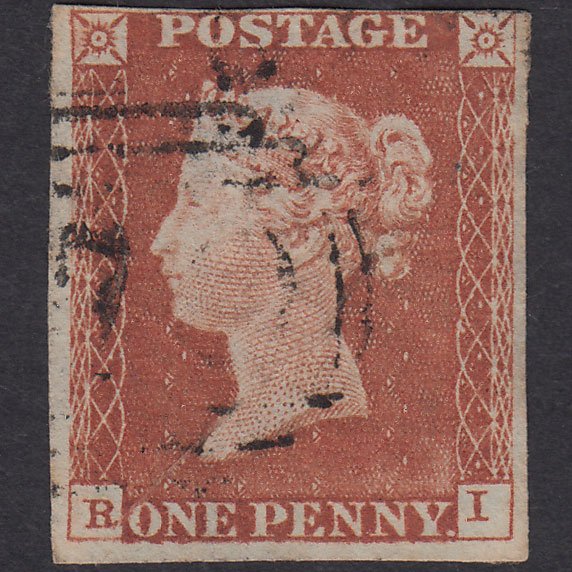 GB QV 1841 1d Red-Brown Plate 60 SG8-B1(1) RI GU Nr 4 Margins
