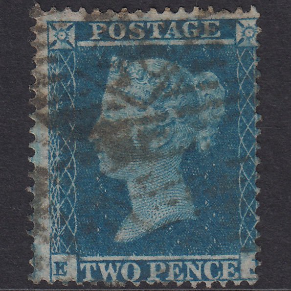 GB QV 1854 2d Deep Blue Plate 4 SG19-F1(1) EJ GU London IS Cancel
