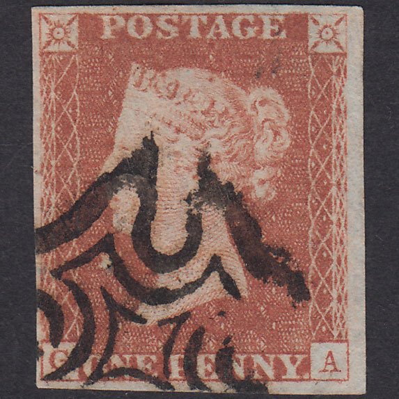 GB QV 1841 1d Red-Brown Plate 19 SG8-B1(1) GA FU 4 Margins Maltese Cross